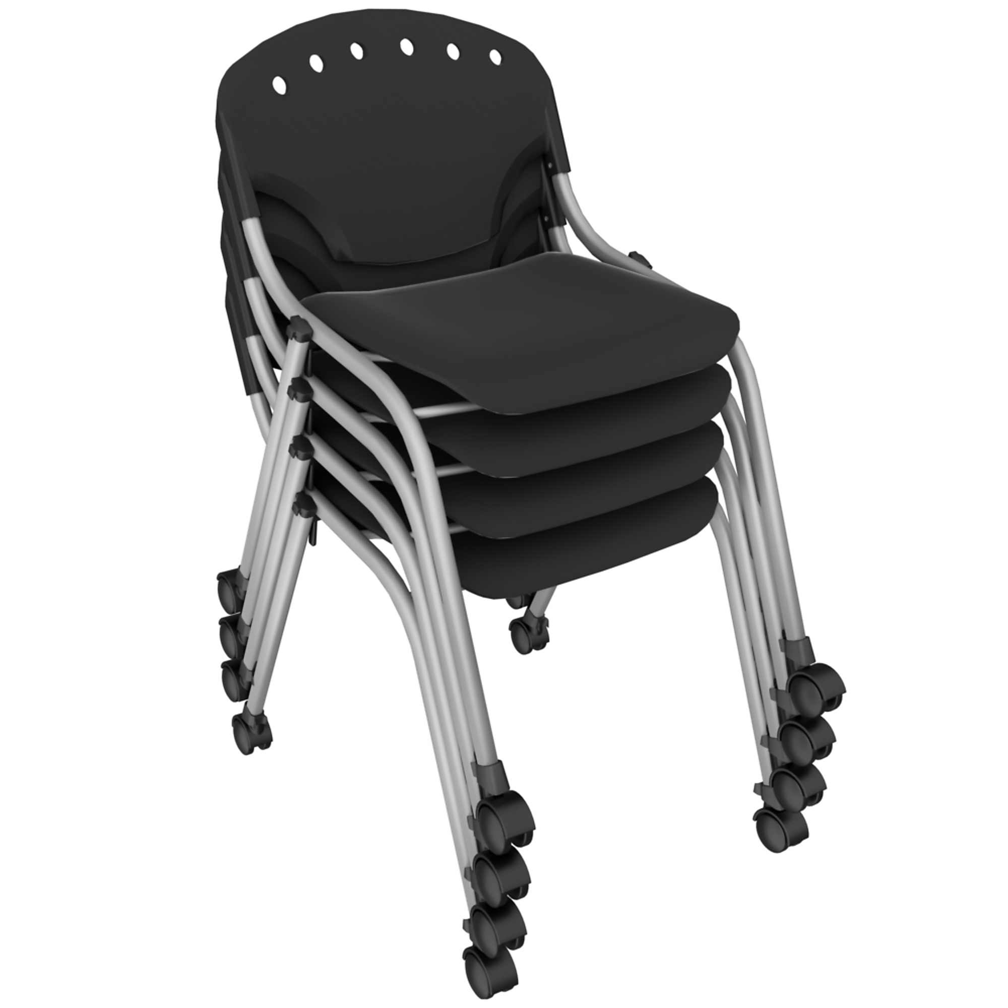 Regency Rico Classroom Training Mobile Stack Chair — Armless, Black, 4-Pack, 330-Lb. Capacity, Model# K305-BK-4PK